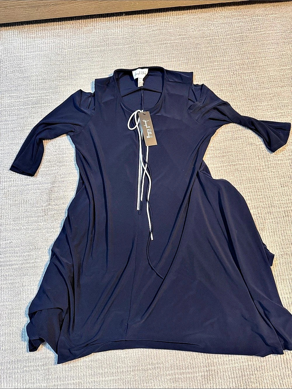 Joseph Ribkoff Silky Knit Cutout Shoulder Dress Mini Dress Blue Medium